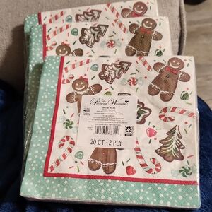 BNIP 3- Pioneer Woman Festive Gingerbread and Candy Cane Napkins-large Square-60
